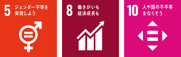 関連するSDGs目標：5 ジェンダー平等を実現しよう、8 働きがいも経済成長も、10 人や国の不平等をなくそう
